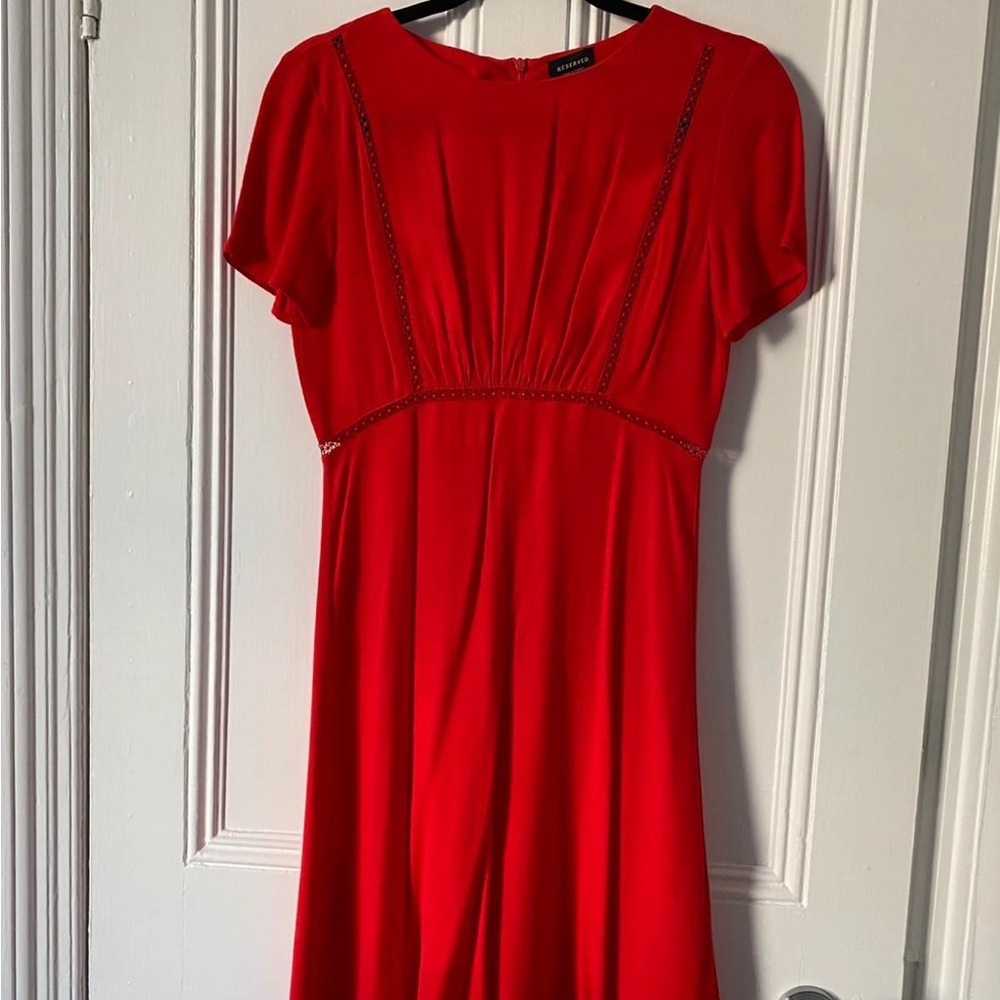 Ann Taylor Red Ruched Midi Sundress